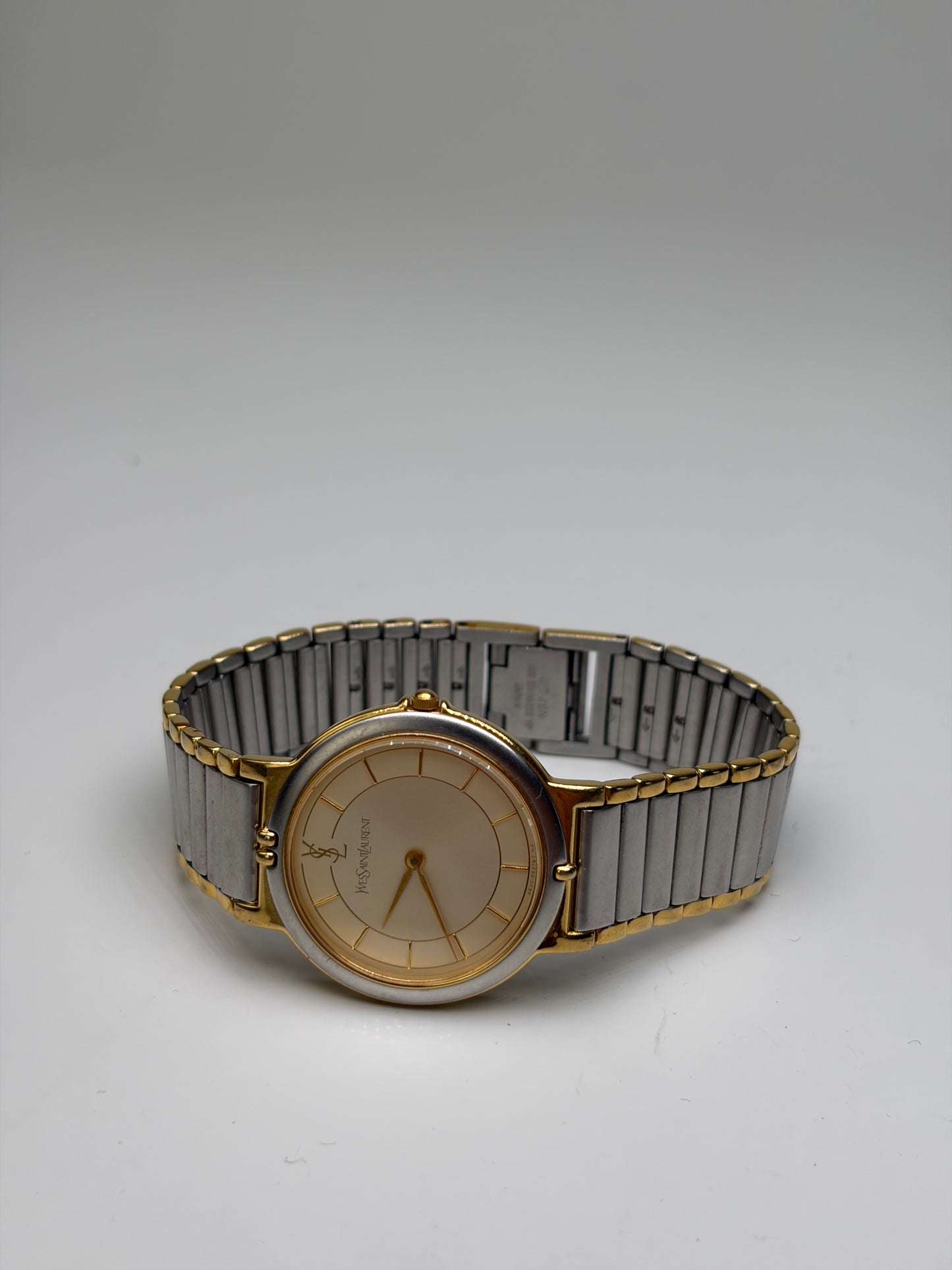 Vintage Yves Saint Laurent Quartz Bracelet Watch Gold Silver