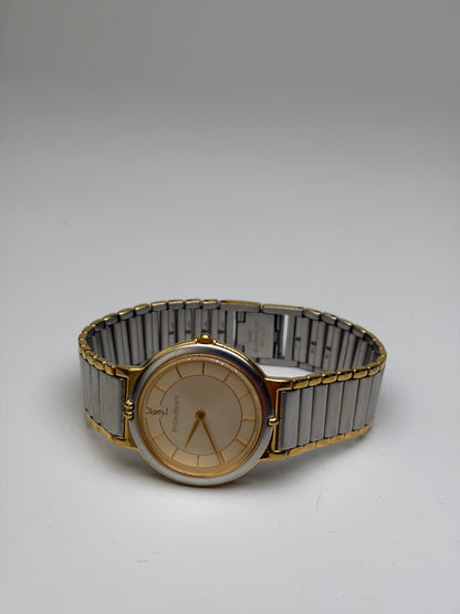 Vintage Yves Saint Laurent Quartz Bracelet Watch Gold Silver