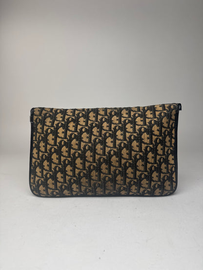 Pochette vintage Dior Oblique Monogram Beige Bleu Marine