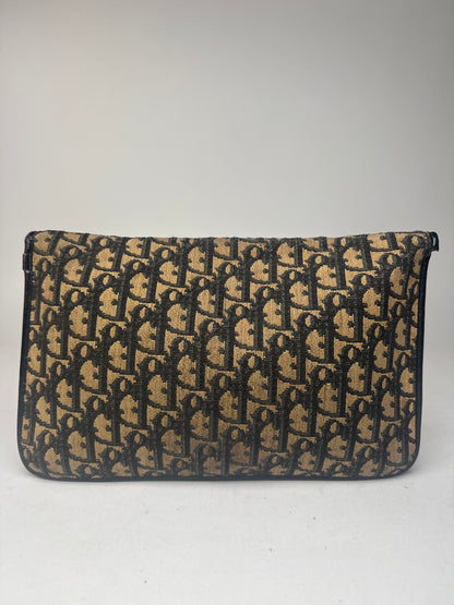 Pochette vintage Dior Oblique Monogram Beige Bleu Marine