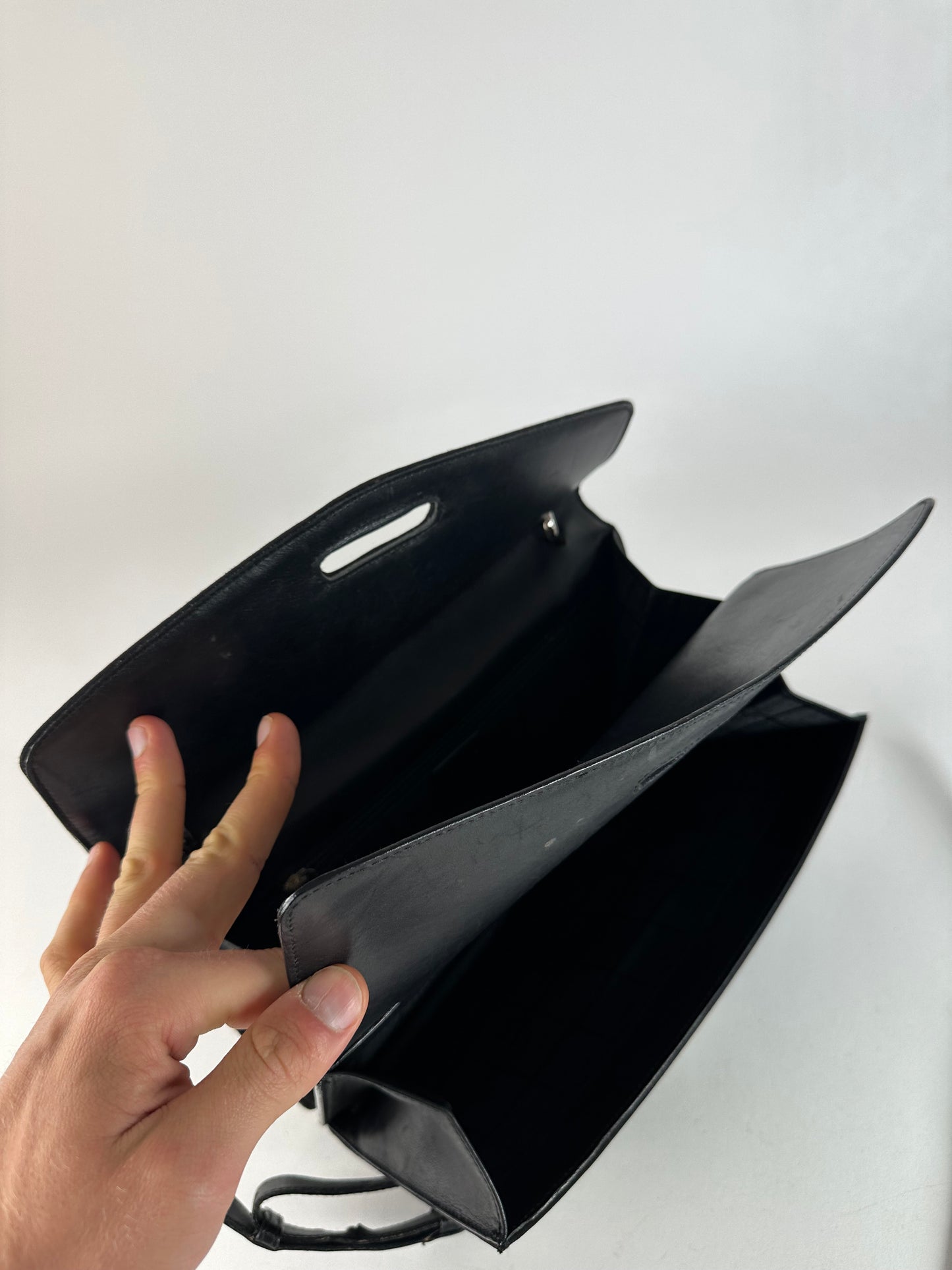 Vintage Celine Paris Flap Polyester Leather Shoulder Bag Black