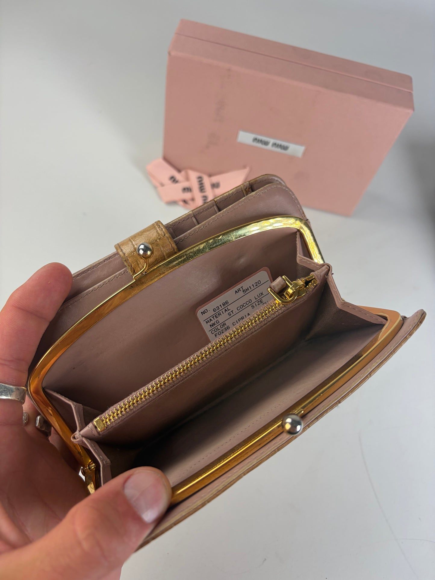 Vintage Miu Miu Cocco Lux Leather Wallet Beige Gold