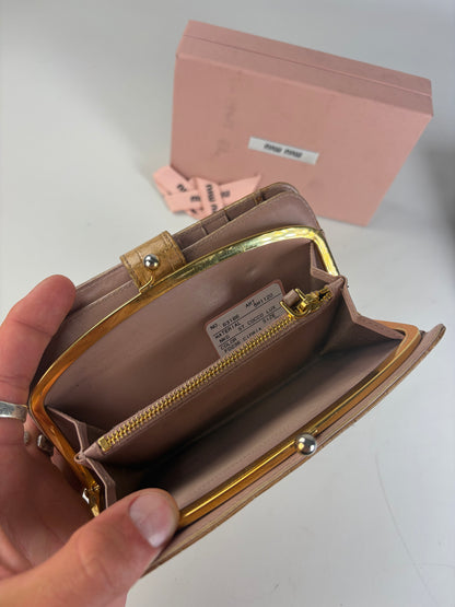 Vintage Miu Miu Cocco Lux Leather Wallet Beige Gold
