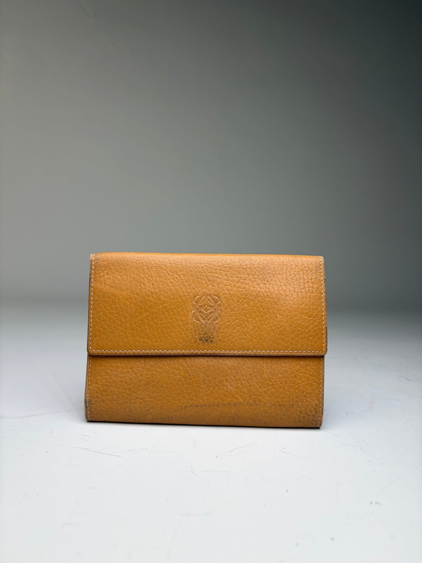 Vintage Loewe Grained Leather Bifold Wallet Honey Yellow Brown