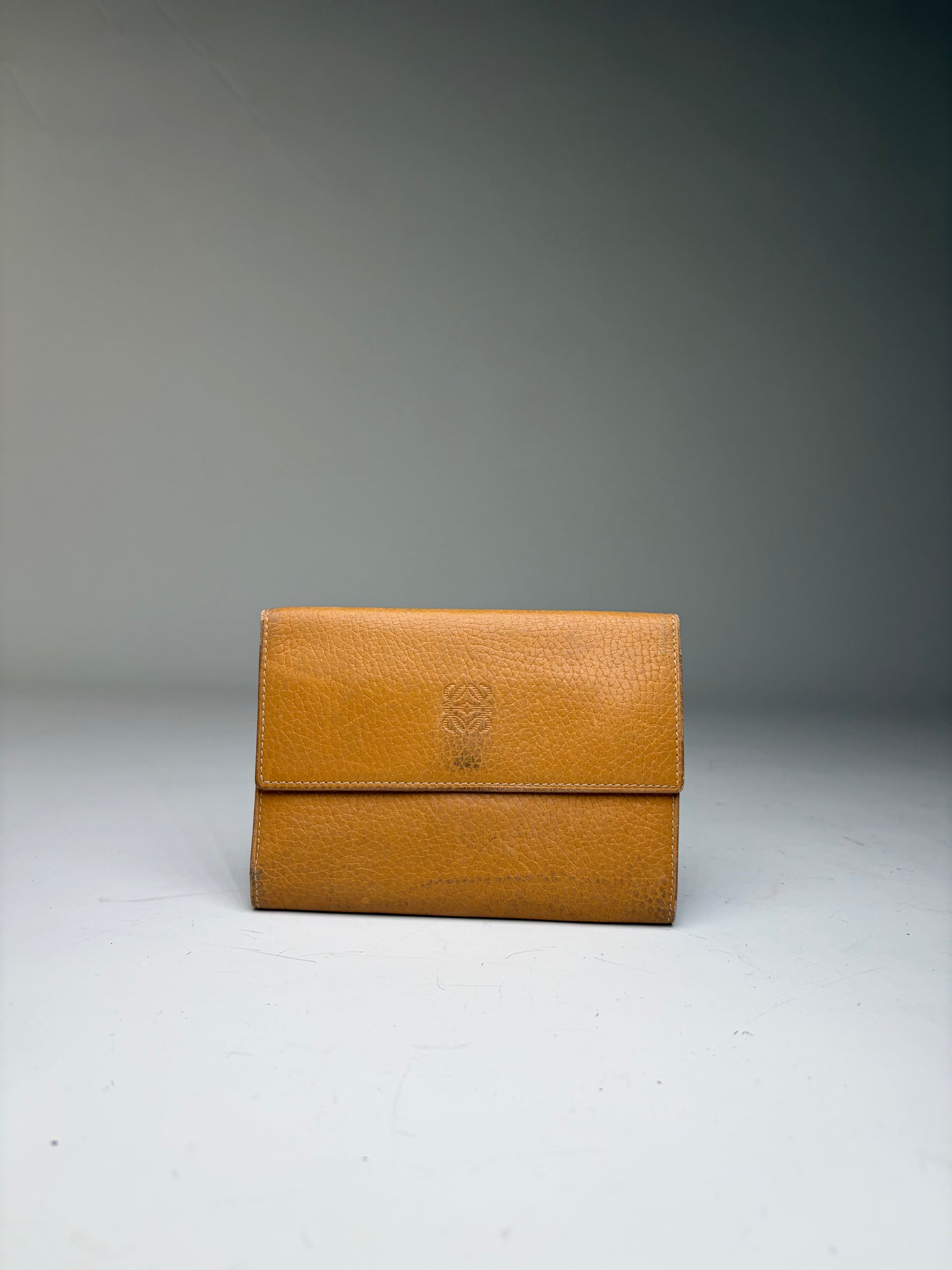 Vintage Loewe Grained Leather Bifold Wallet Honey Yellow Brown