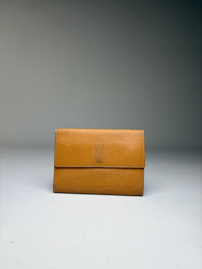 Vintage Loewe Grained Leather Bifold Wallet Honey Yellow Brown