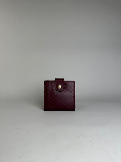 Vintage Celine Leather Wallet Burgundy Gold Snap c. 2000