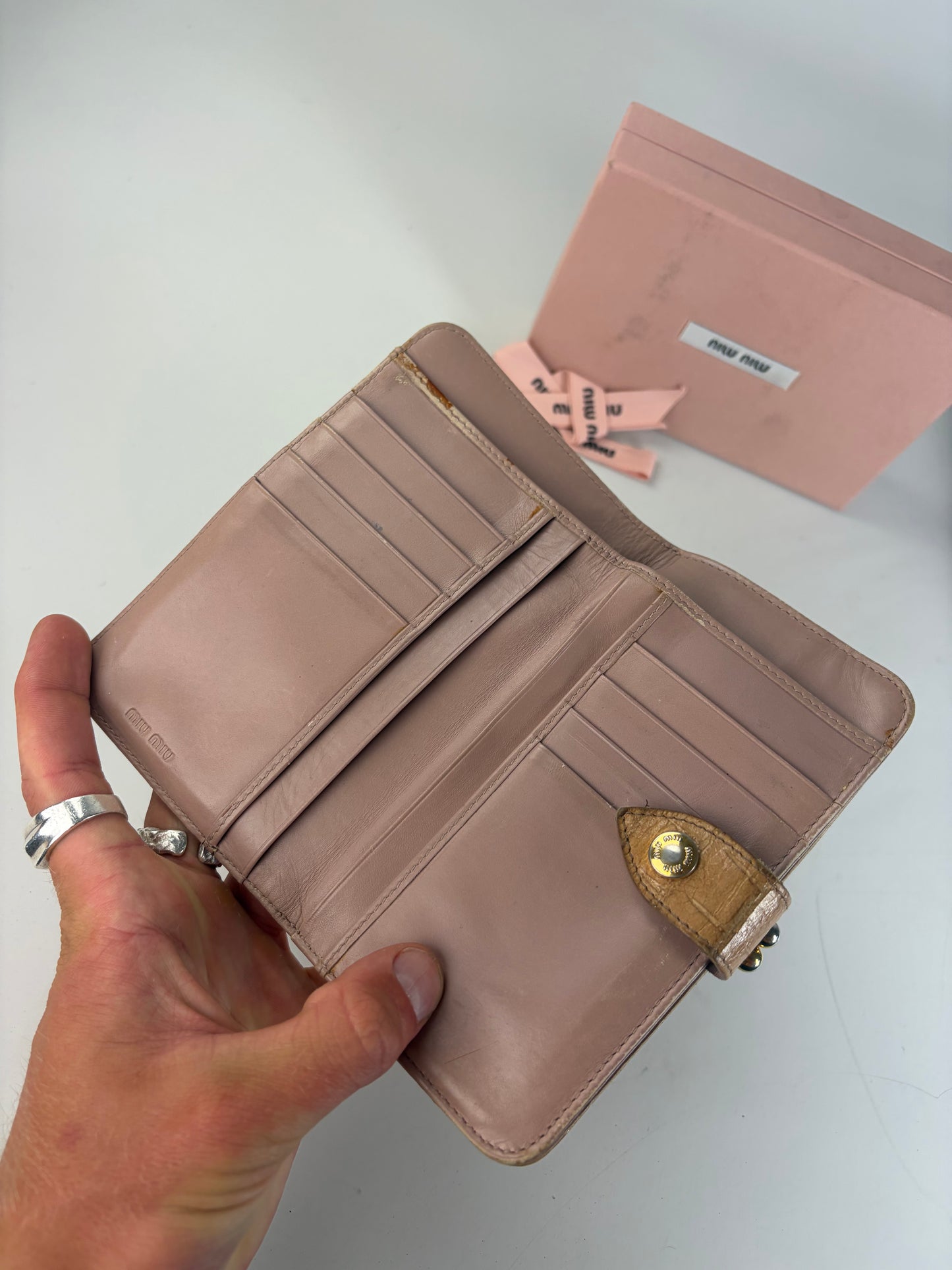 Vintage Miu Miu Cocco Lux Leather Wallet Beige Gold