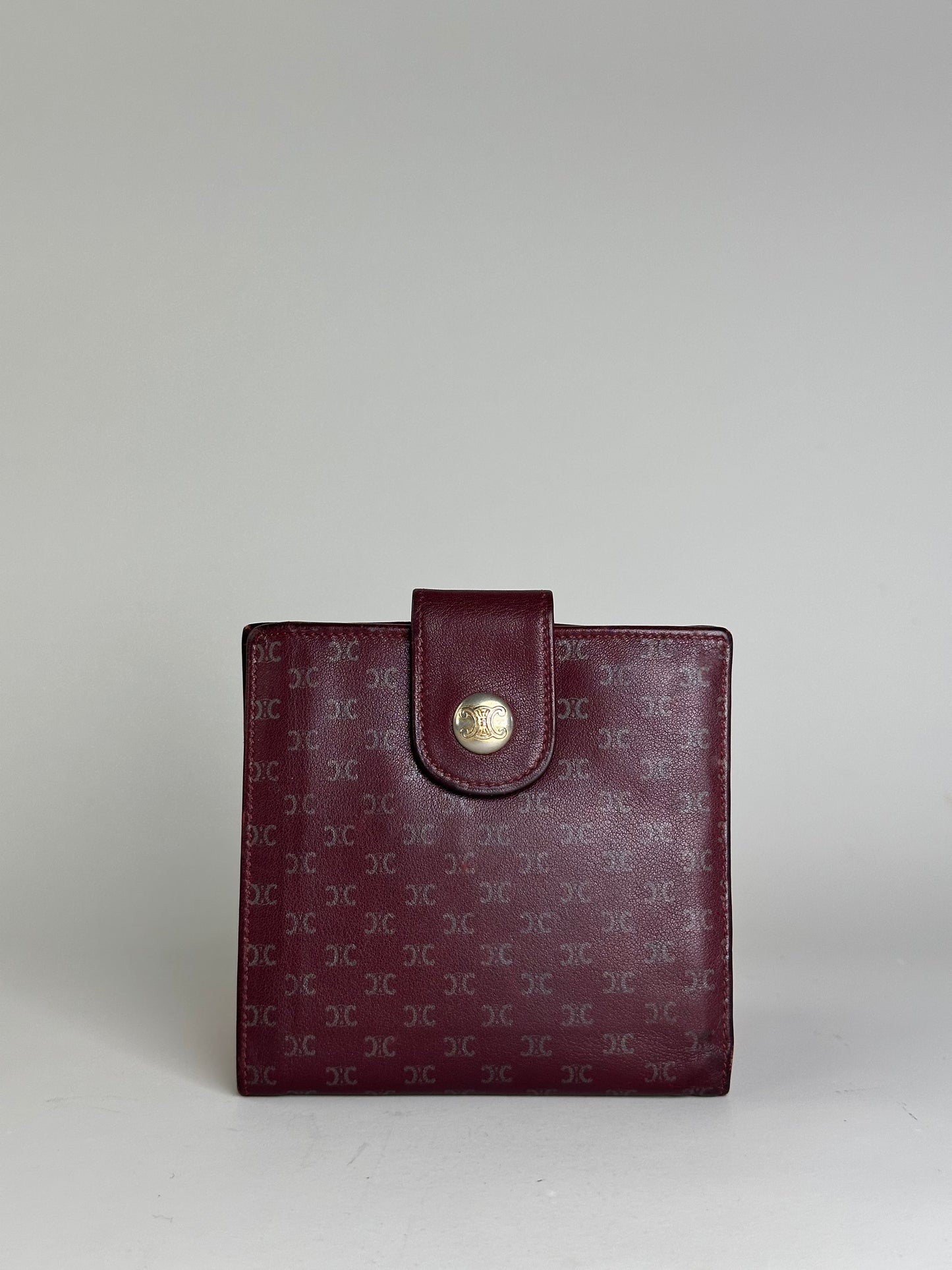 Vintage Celine Leather Wallet Burgundy Gold Snap c. 2000