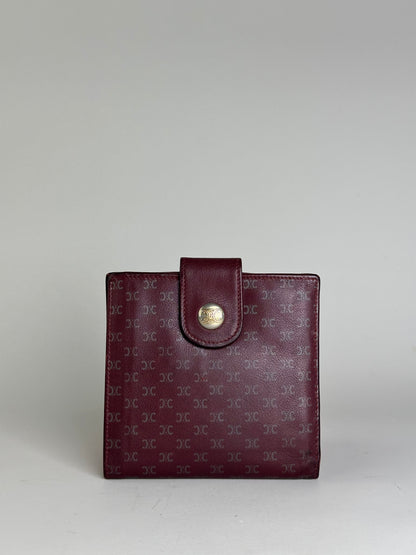 Vintage Celine Leather Wallet Burgundy Gold Snap c. 2000