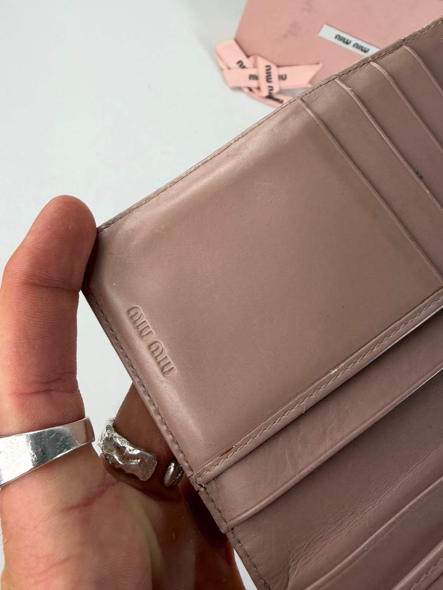 Vintage Miu Miu Cocco Lux Leather Wallet Beige Gold
