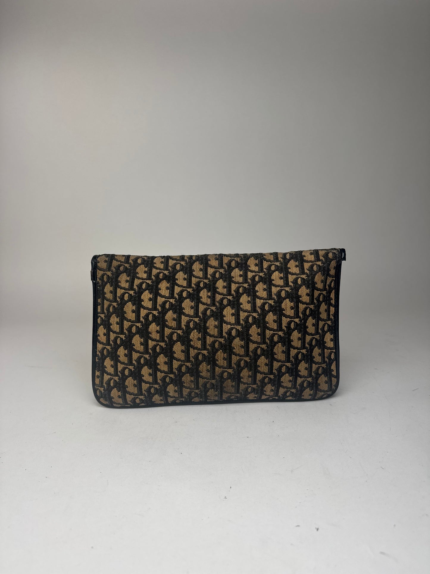 Pochette vintage Dior Oblique Monogram Beige Bleu Marine