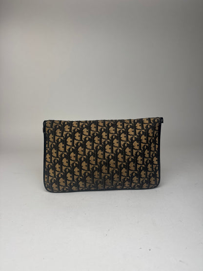 Pochette vintage Dior Oblique Monogram Beige Bleu Marine