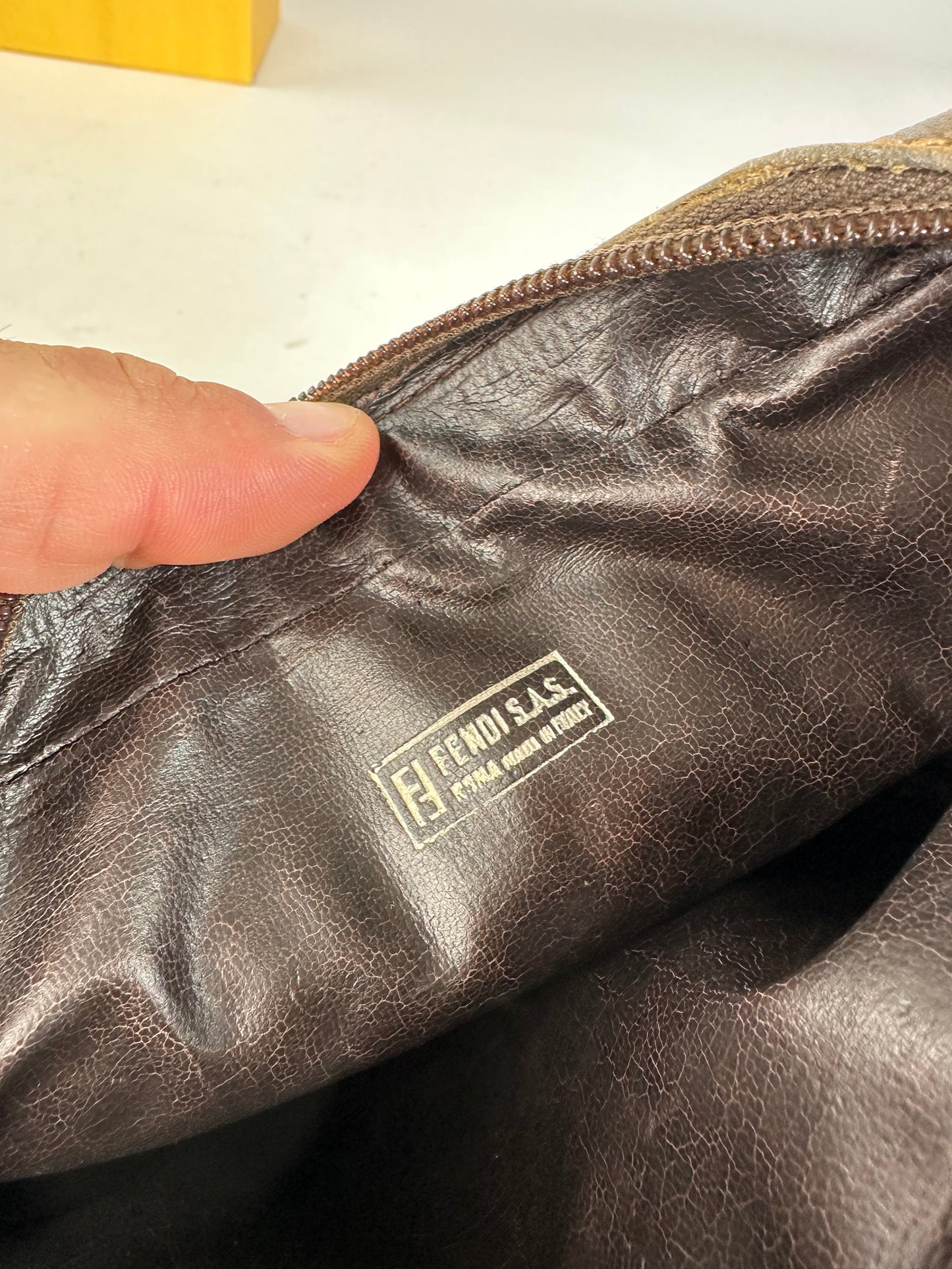 Fendi Vintage Crossbody Bag FF Logo Pattern Brown Fabric