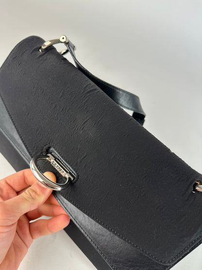 Vintage Celine Paris Flap Polyester Leather Shoulder Bag Black