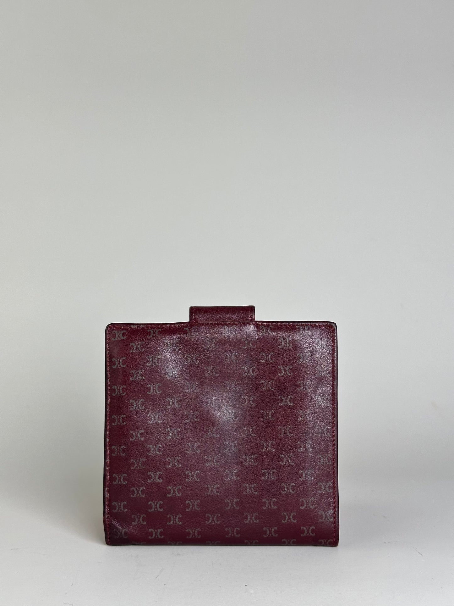 Vintage Celine Leather Wallet Burgundy Gold Snap c. 2000