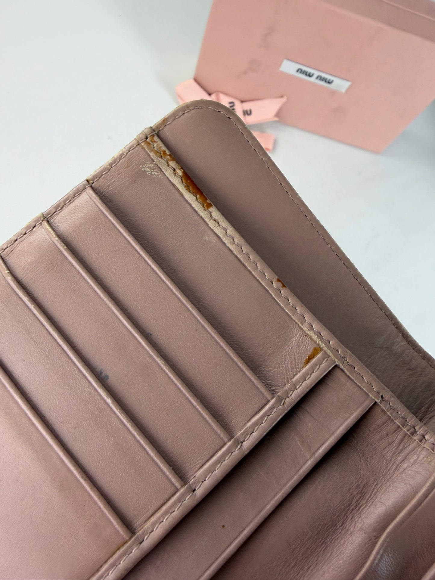 Vintage Miu Miu Cocco Lux Leather Wallet Beige Gold