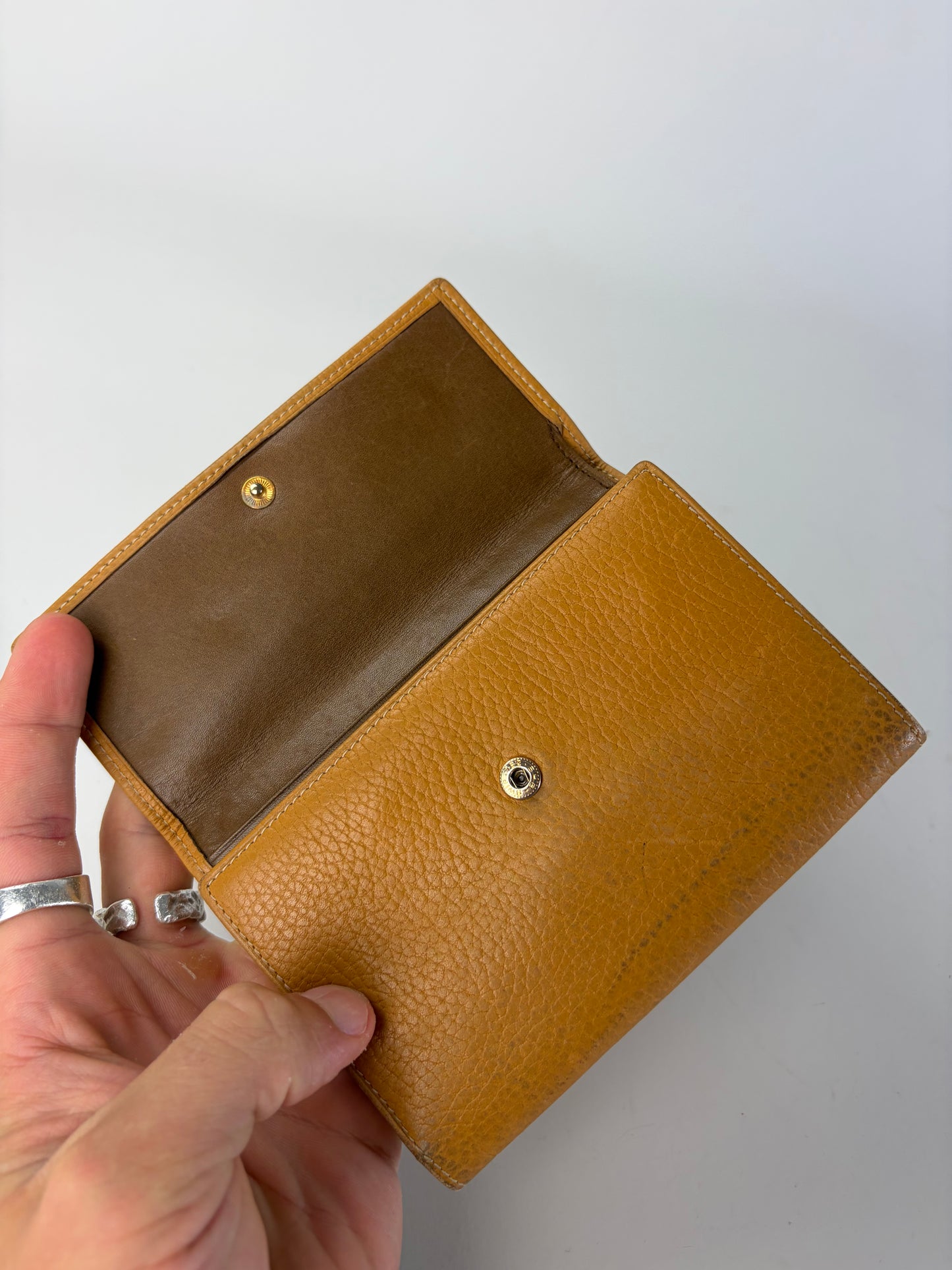 Vintage Loewe Grained Leather Bifold Wallet Honey Yellow Brown