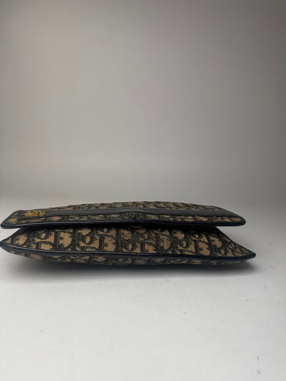 Pochette vintage Dior Oblique Monogram Beige Bleu Marine