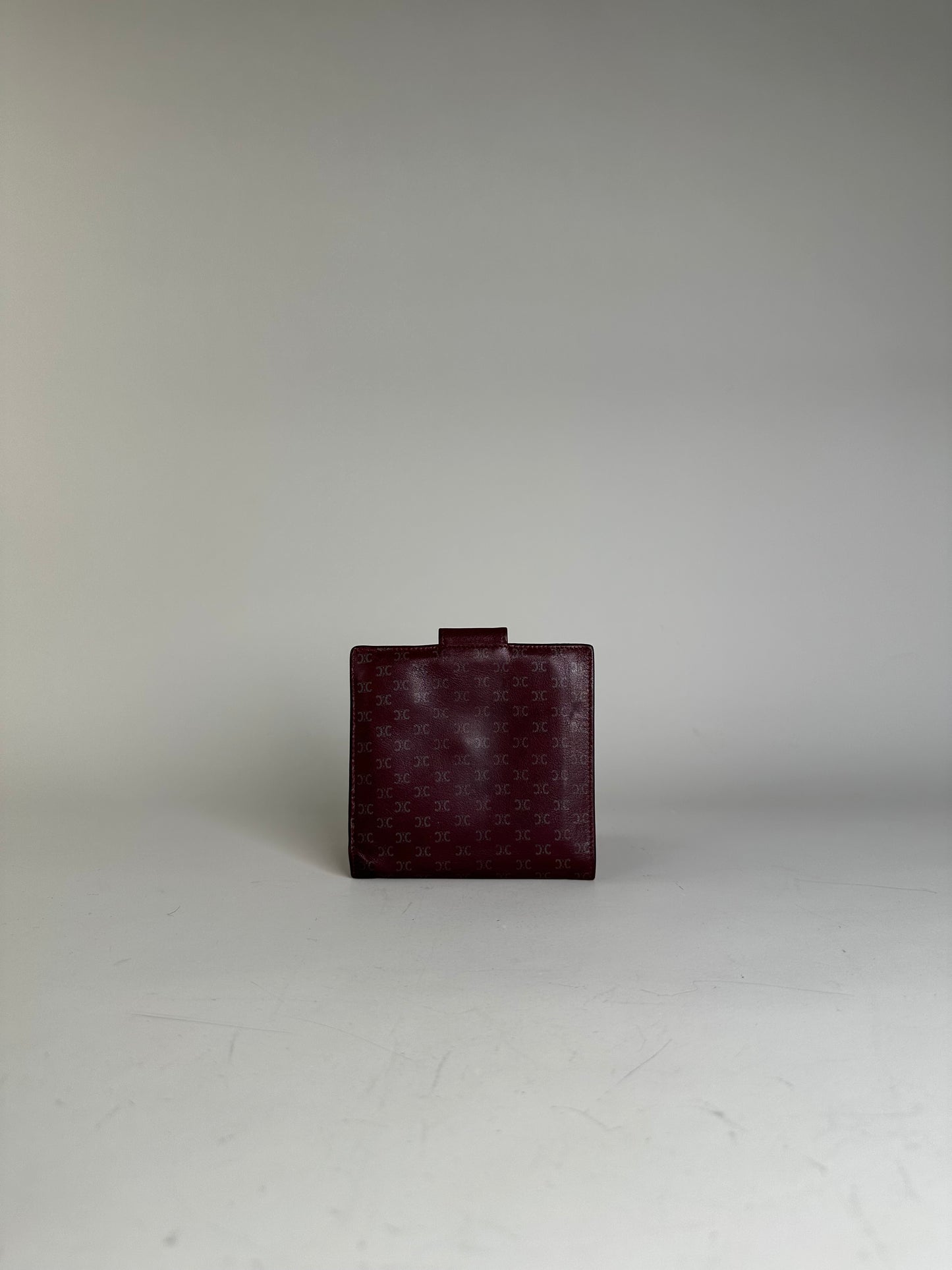 Vintage Celine Leather Wallet Burgundy Gold Snap c. 2000