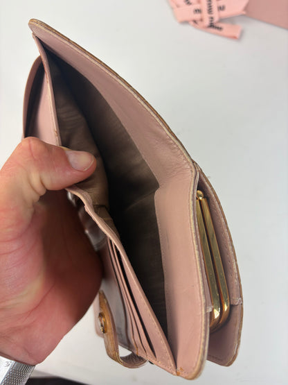 Vintage Miu Miu Cocco Lux Leather Wallet Beige Gold