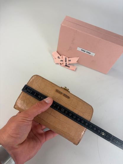 Vintage Miu Miu Cocco Lux Leather Wallet Beige Gold