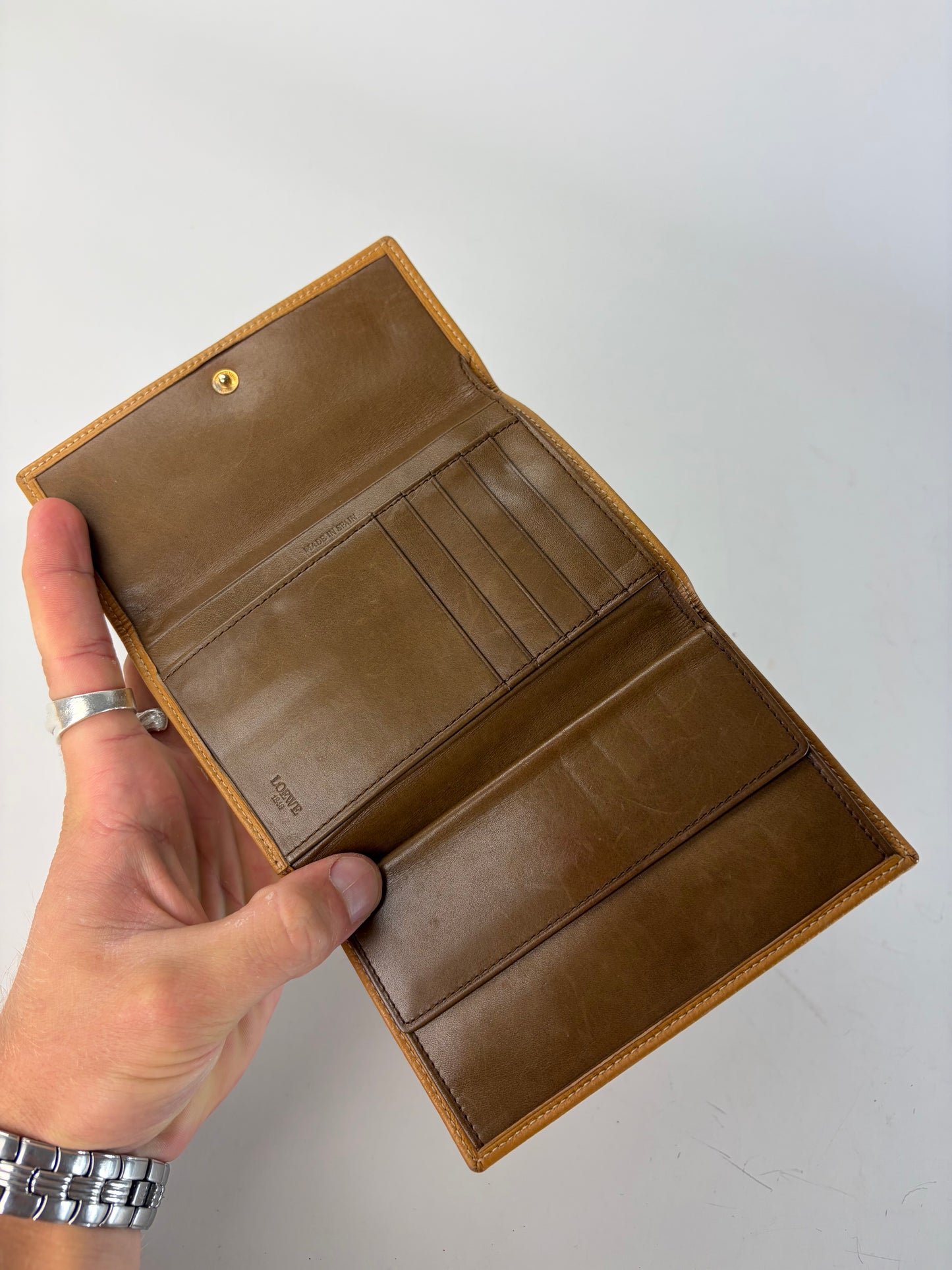 Vintage Loewe Grained Leather Bifold Wallet Honey Yellow Brown