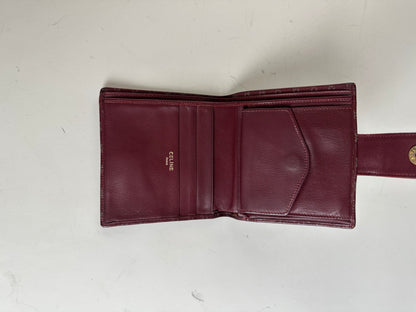 Vintage Celine Leather Wallet Burgundy Gold Snap c. 2000