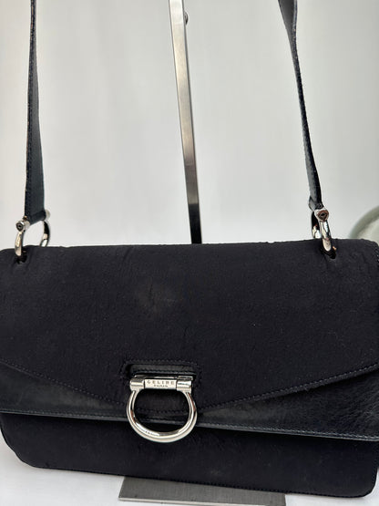 Vintage Celine Paris Flap Polyester Leather Shoulder Bag Black