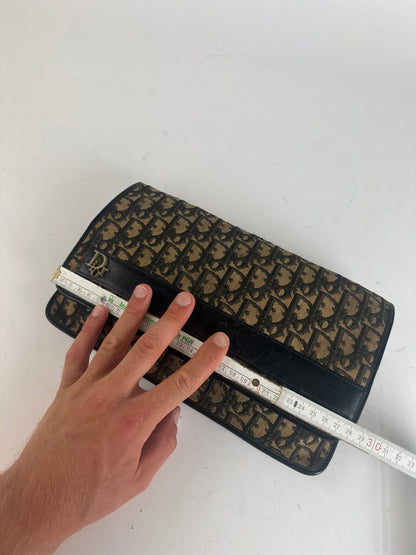Pochette vintage Dior Oblique Monogram Beige Bleu Marine
