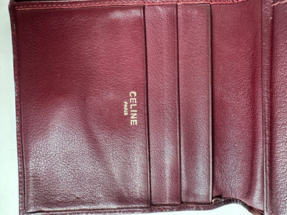 Vintage Celine Leather Wallet Burgundy Gold Snap c. 2000