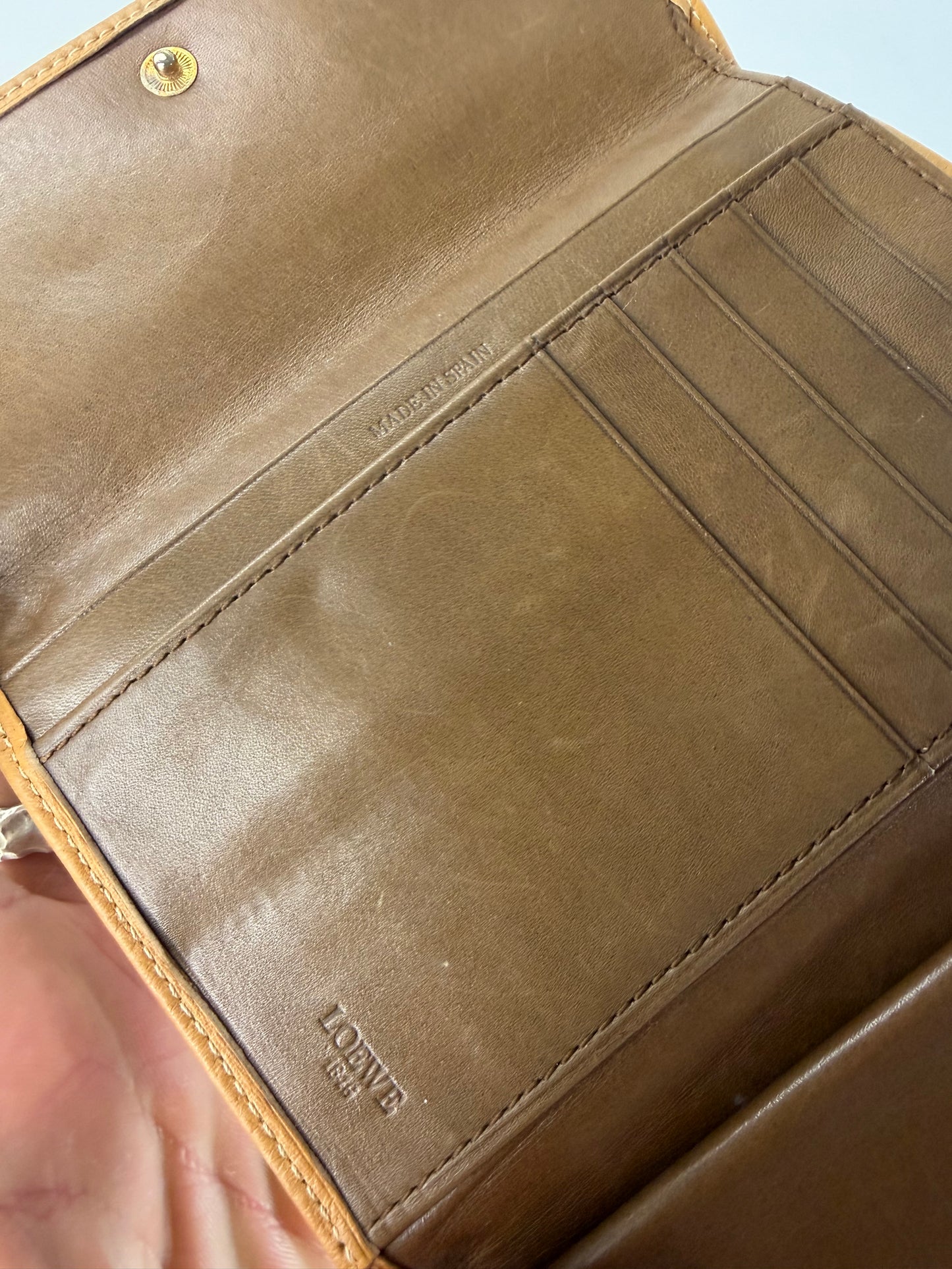 Vintage Loewe Grained Leather Bifold Wallet Honey Yellow Brown