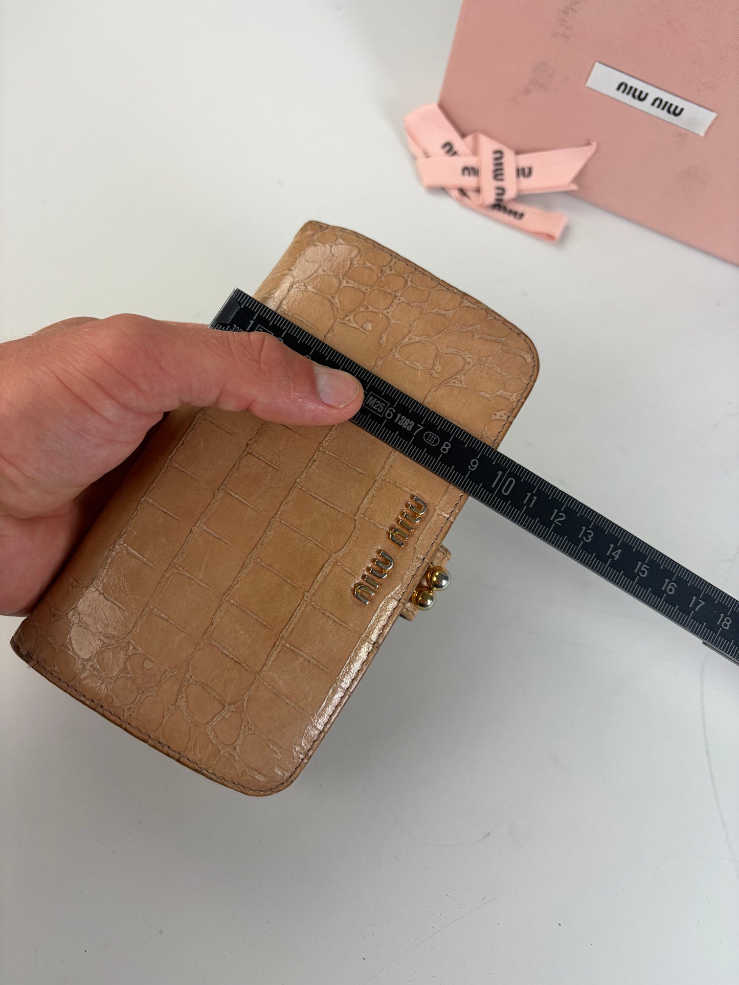 Vintage Miu Miu Cocco Lux Leather Wallet Beige Gold