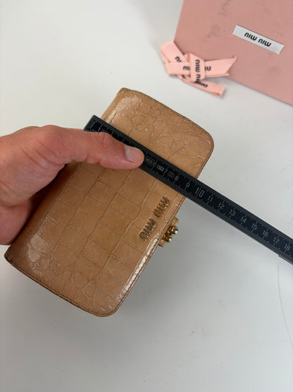 Vintage Miu Miu Cocco Lux Leather Wallet Beige Gold