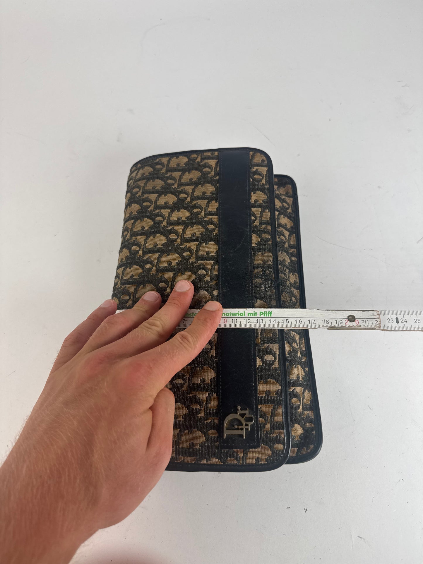 Pochette vintage Dior Oblique Monogram Beige Bleu Marine