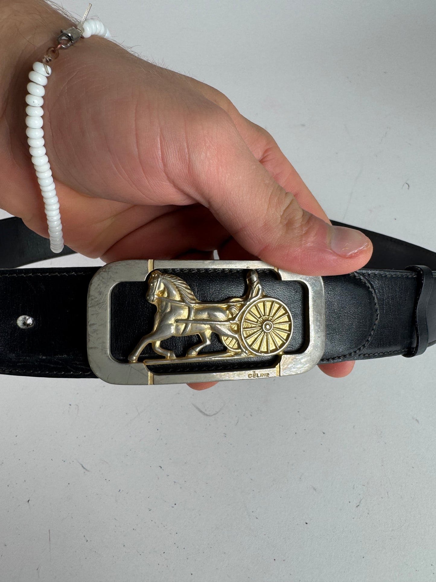 Vintage Celine Carriage Leather Belt Black