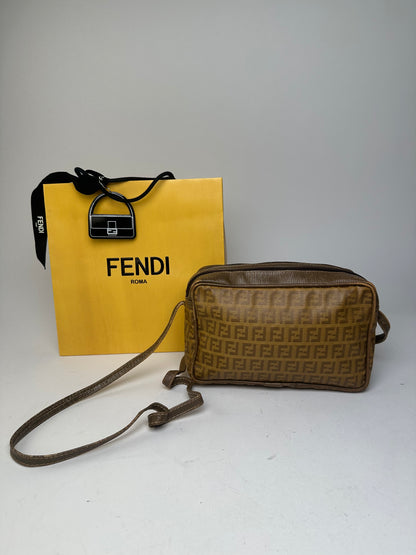 Fendi Vintage Crossbody Bag FF Logo Pattern Brown Fabric