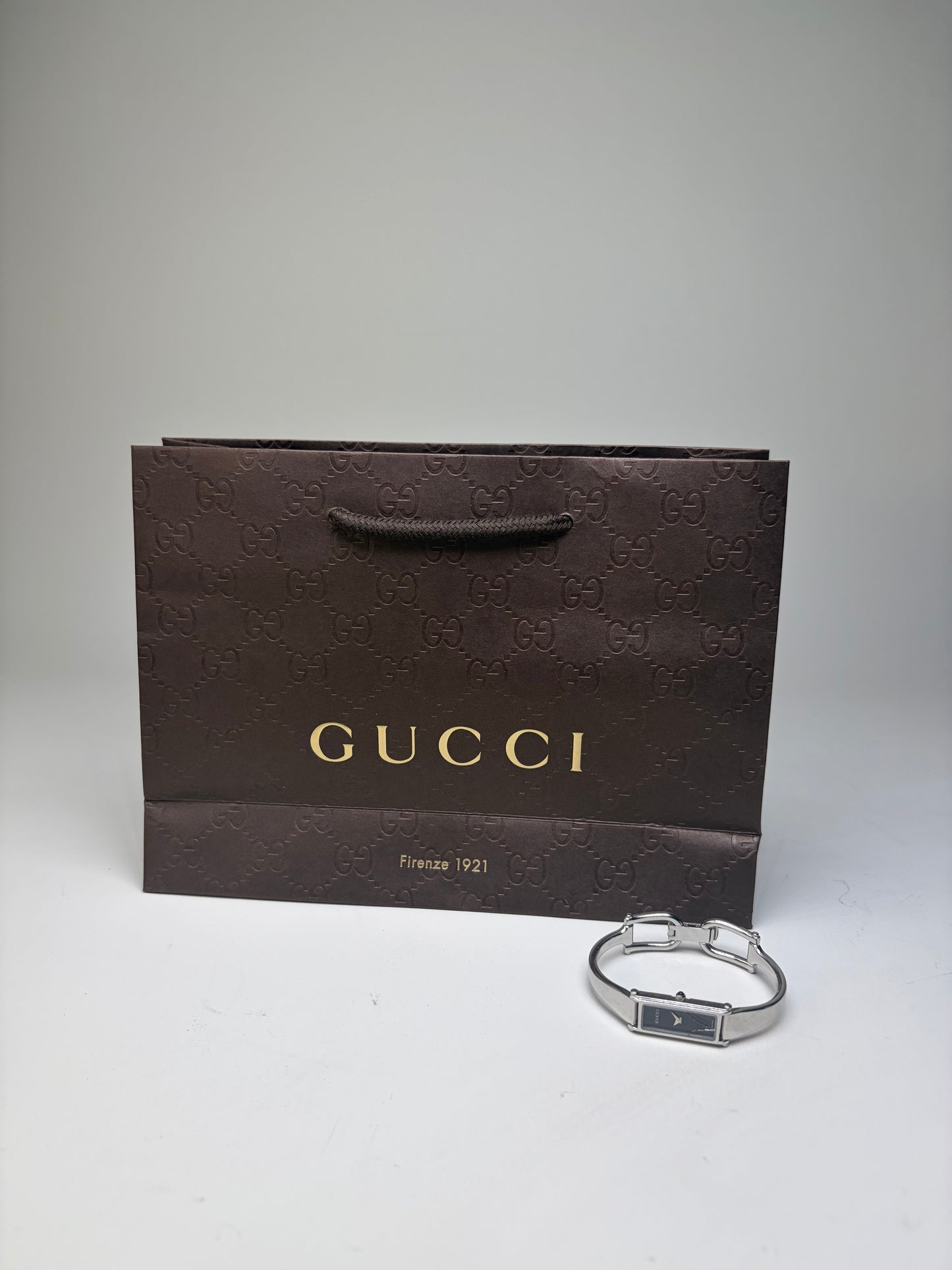 Vintage Gucci Stainless Steel Leather Bracelet Watch Silver Black