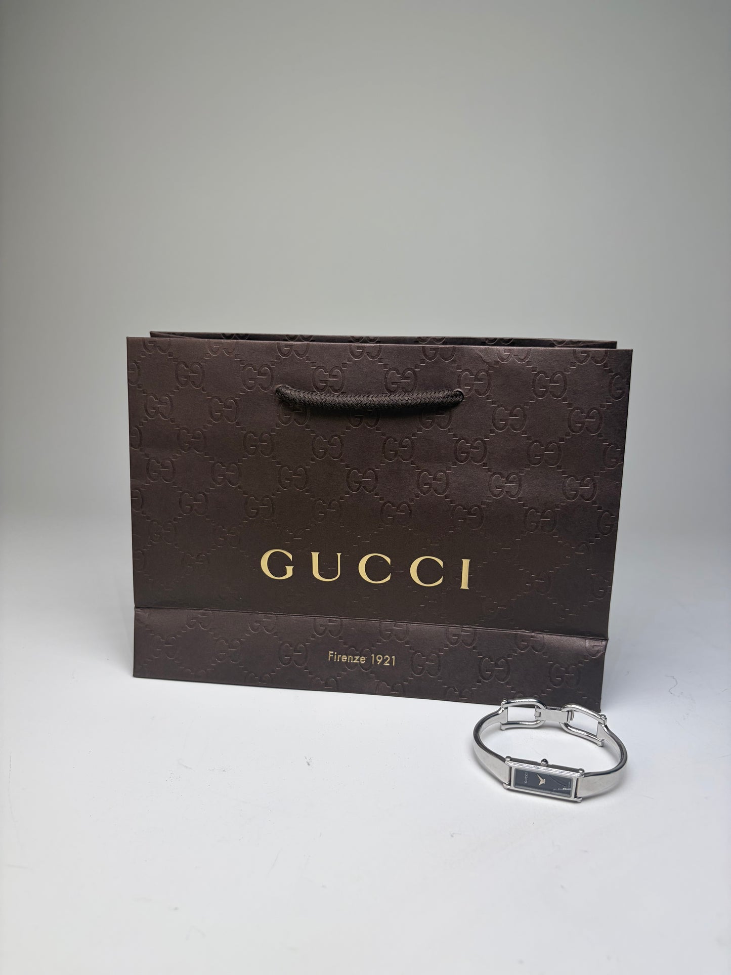 Vintage Gucci Stainless Steel Leather Bracelet Watch Silver Black