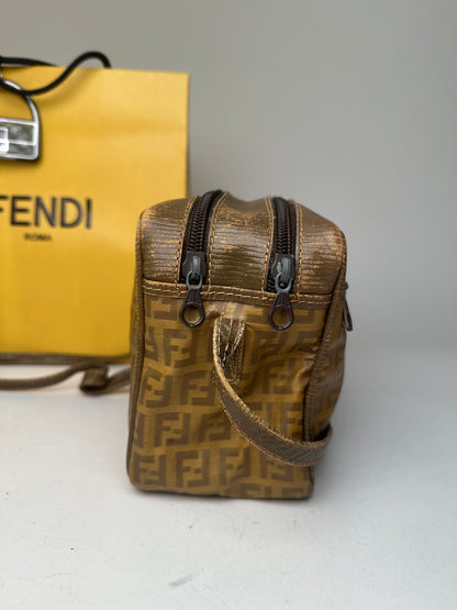 Fendi Vintage Crossbody Bag FF Logo Pattern Brown Fabric
