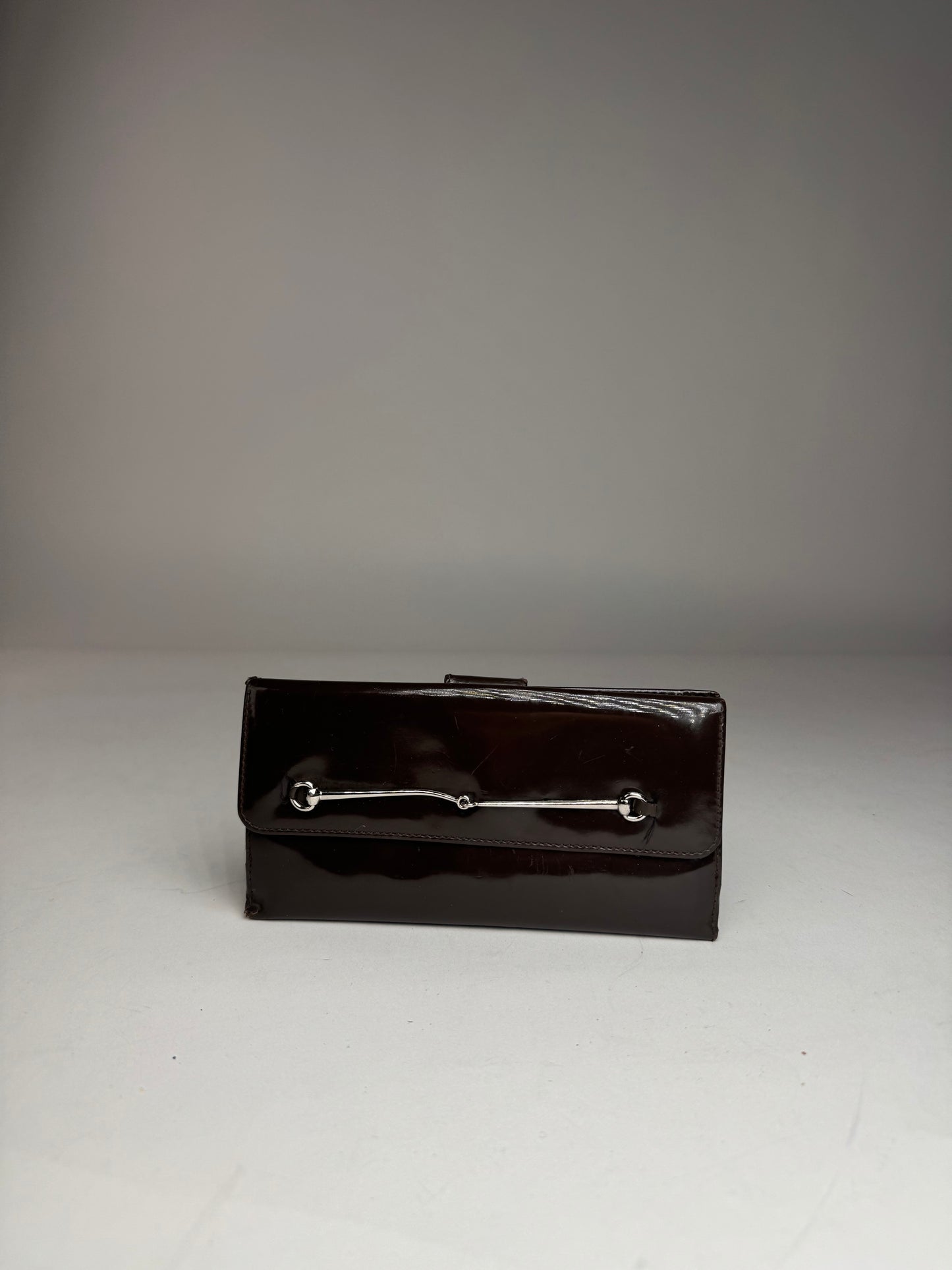 Vintage Gucci Patent Leather Horsebit Wallet Brown