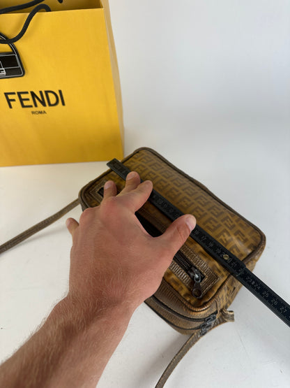Fendi Vintage Crossbody Bag FF Logo Pattern Brown Fabric