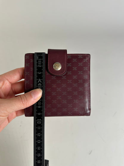 Vintage Celine Leather Wallet Burgundy Gold Snap c. 2000