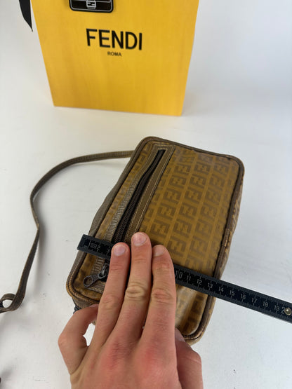 Fendi Vintage Crossbody Bag FF Logo Pattern Brown Fabric