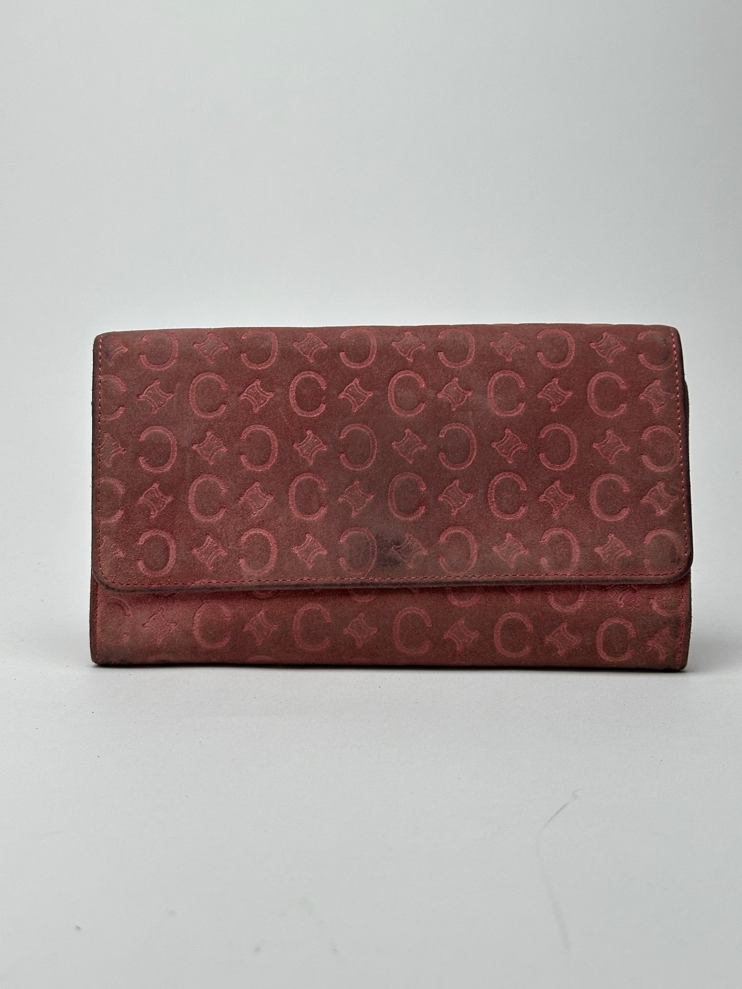 Portefeuille vintage Céline en daim macadam Monogram rose marron