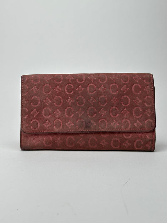 Portefeuille vintage Céline en daim macadam Monogram rose marron