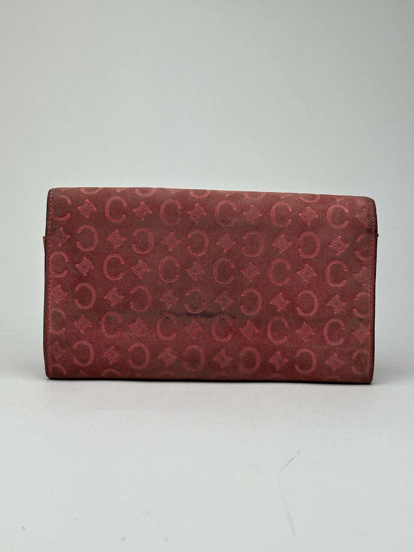 Portefeuille vintage Céline en daim macadam Monogram rose marron
