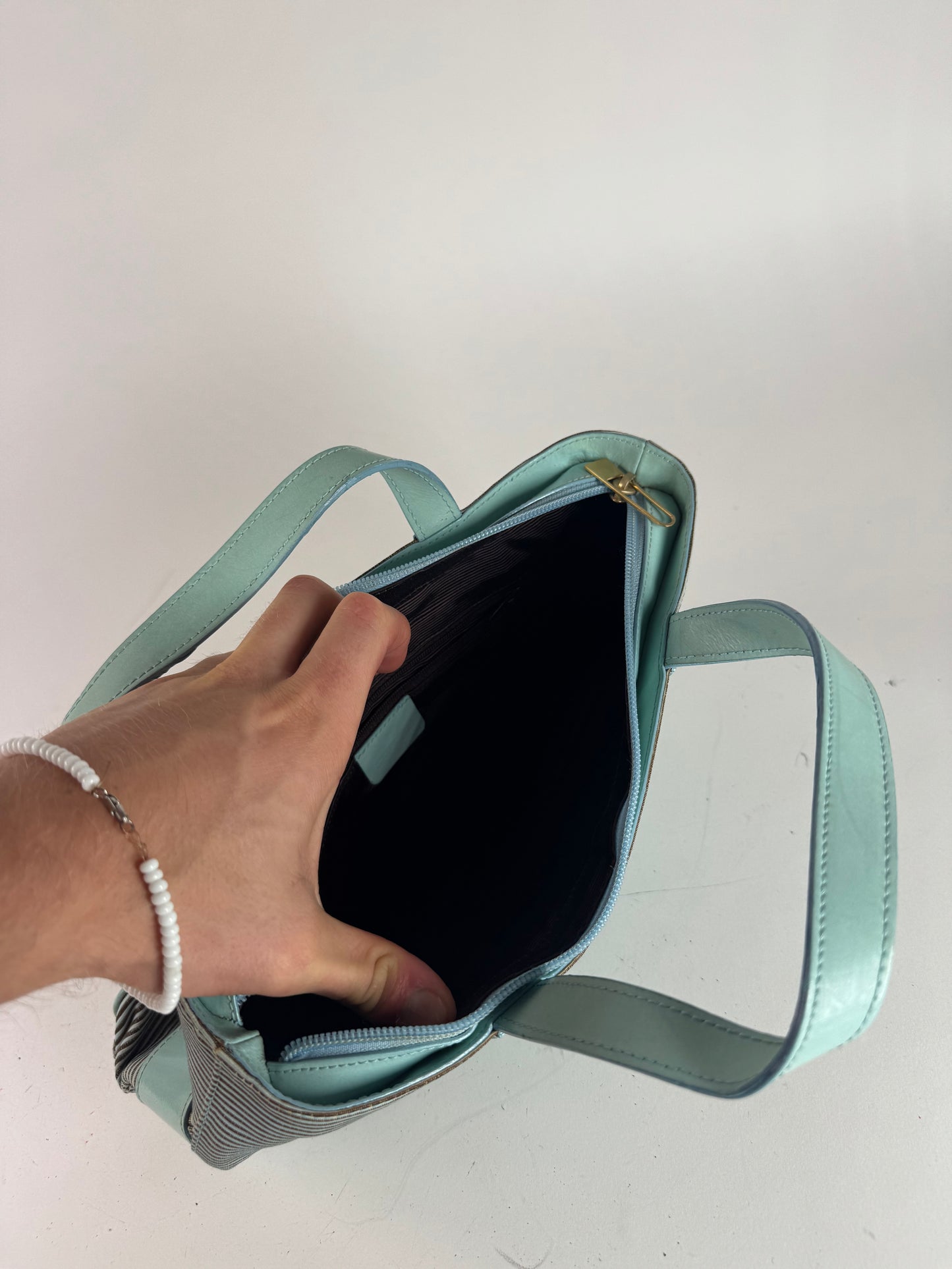 Vintage Givenchy Leather Canvas Bag Turquoise Brown