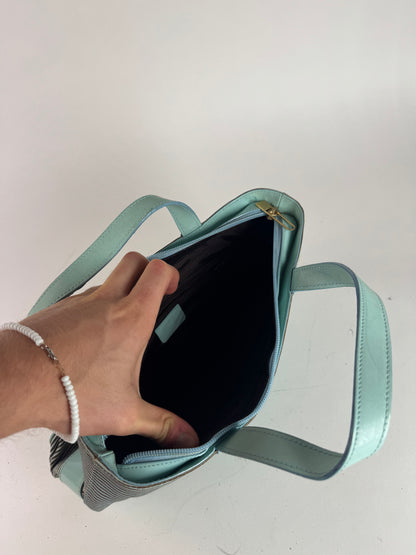 Vintage Givenchy Leather Canvas Bag Turquoise Brown