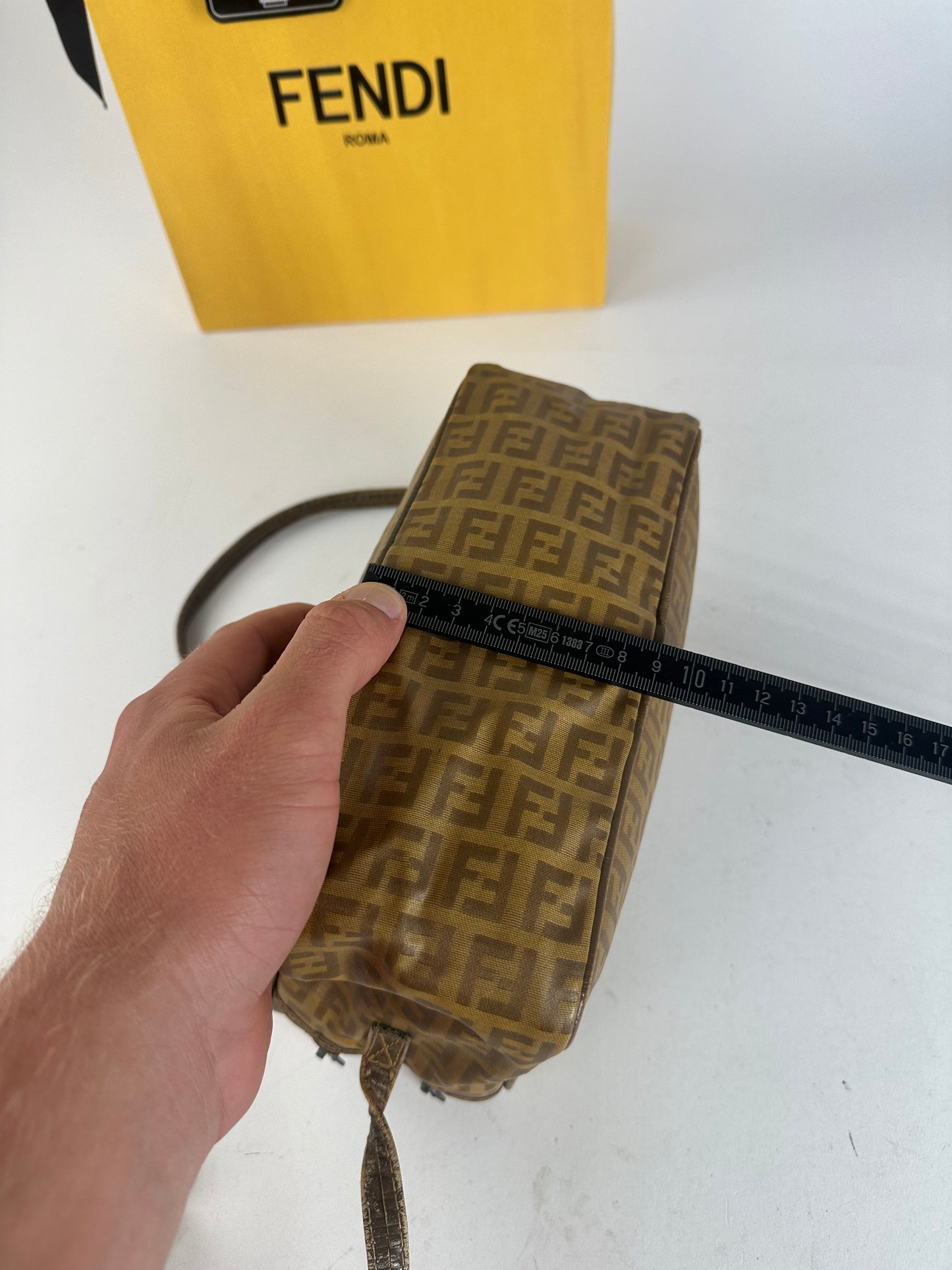 Fendi Vintage Crossbody Bag FF Logo Pattern Brown Fabric